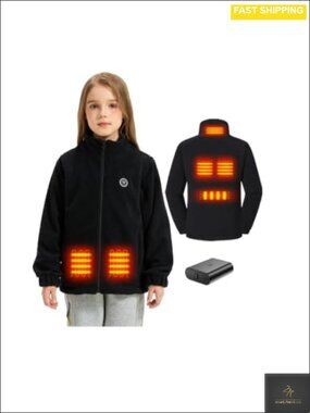 Kids Heated Fleece Jacket Boys Girls 12V Battery 6 Zones